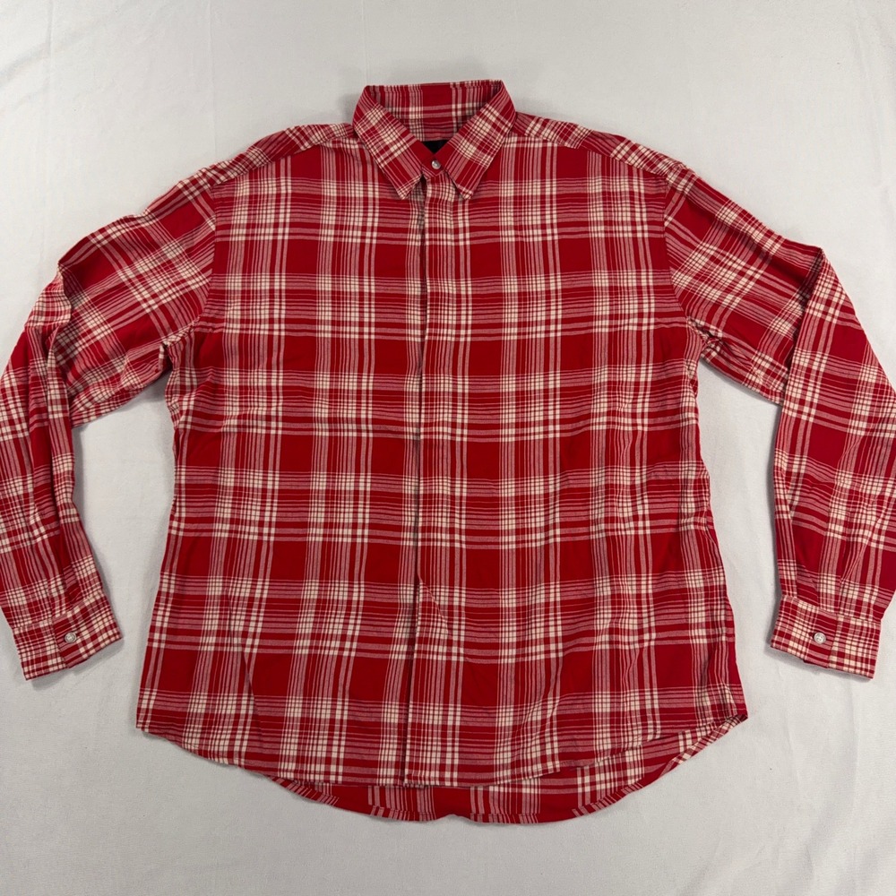RtA Plaid Button Up Shirt Red White Italian Viscose Long Sleeve Mens Size S